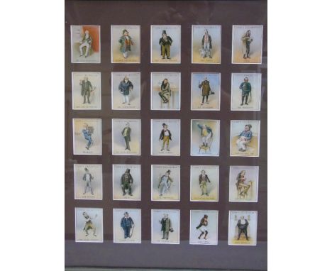 A framed and glazed set of cope's cigarette cards. (Charles Dickens figures)