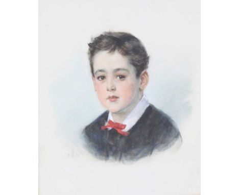 Attributed to Charles Sillem Lidderdale, (19th century) - Portrait of a young boy, head and shoulders wearing a blue coat, wh