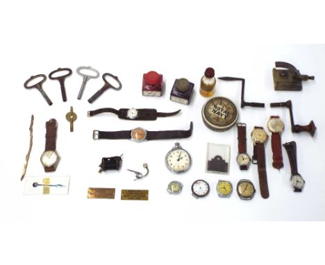 Mixed vintage wristwatches and pocket watch related items including Ingersoll, Smiths, Rytima etc, also a small number of clo