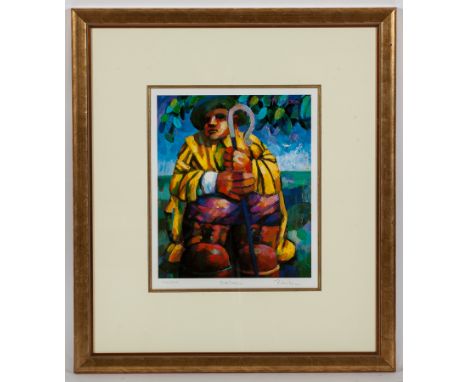 * JONATHAN ROBERTSON (SCOTTISH),
SHEPHERD
limited edition print, signed, titled and numbered 146/250
31cm x 25.5cm
Mounted, f