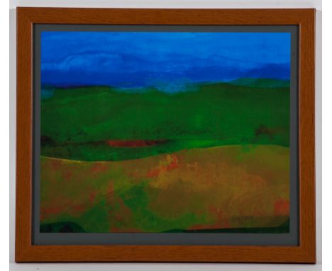 DOUGLAS THOMSON,
HAZE ON THE MOORS
mixed media with pigment print on canvas, signed
22.5cm x 28cm
Mounted, framed and under g