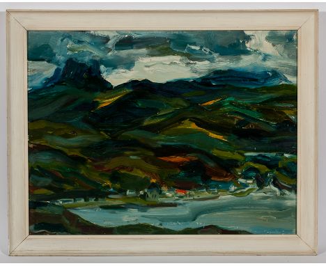 * JAMES HARRIGAN,
LOCHINVER, SUTHERLAND
oil on board, signed and titled verso 
50cm x 66cm
Framed
Together with SUNSET, HAVAN