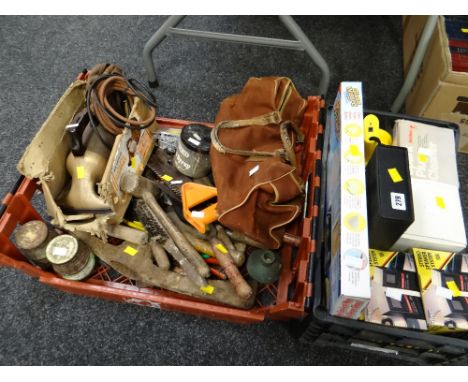 A parcel of items removed from a garage including tools & boxed small electricals