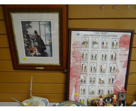 A framed presentation of army regimental uniforms & a framed print