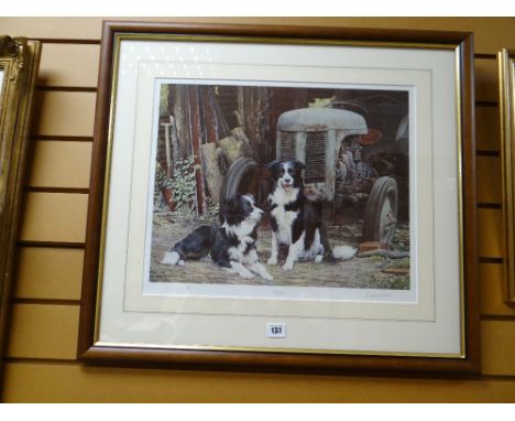 Framed & signed limited edition print AFTER ANTHONY FORSTER - two sheep dogs in a farmyard entitled 'Partners'
