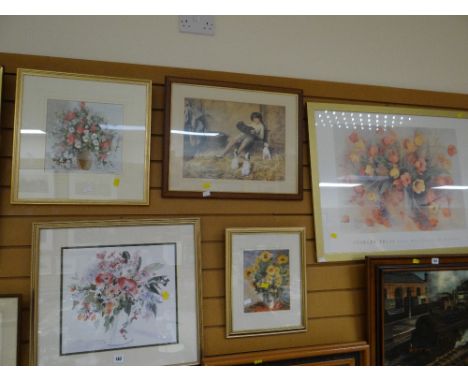 A framed watercolour of still life & a framed similar print with framed sundry prints
