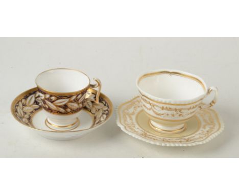 A Spode early 19th century porcelain cup and saucer and a Worcester mid 19th century cup and saucer. Condition report: No con