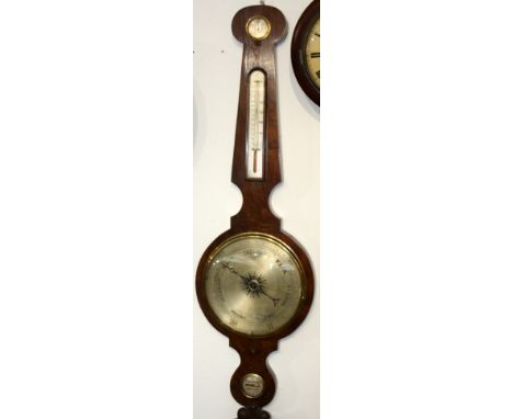A mahogany banjo wall barometer, 19th century, height 103cm. 