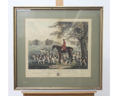 A framed print titled "Huntsman to the Buchnd Hounds" originally painted by R.B.Davis, printed by J.W.Giles, size including t