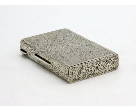 A heavy engraved silver compact, probably by Guiseppe Vivaldi, 257g, width 100mm.