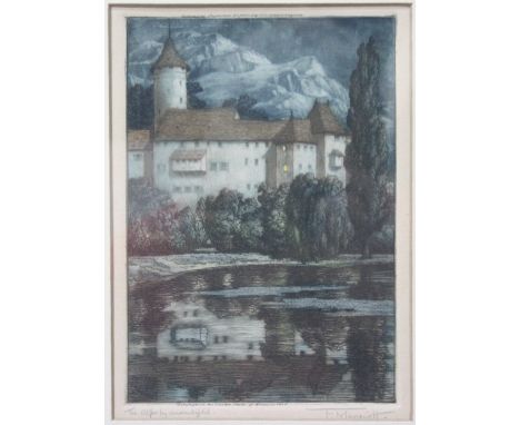 An engraving by Fredrick Marick "The Alps by Moon Light" framed and glazed plate 18 x 13cm plus various other paintings and p