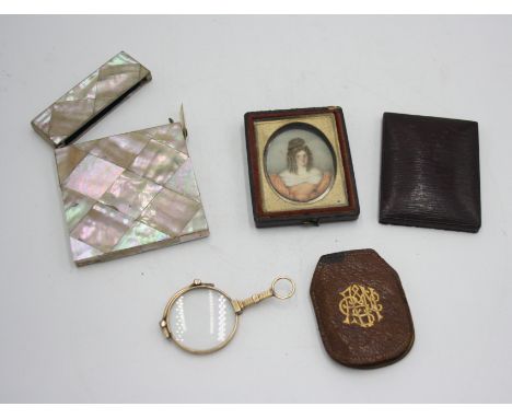 A small Daguerre type plate (apparently no image) the gilt metal mount marked Beard Patent, leather case, together with a gil