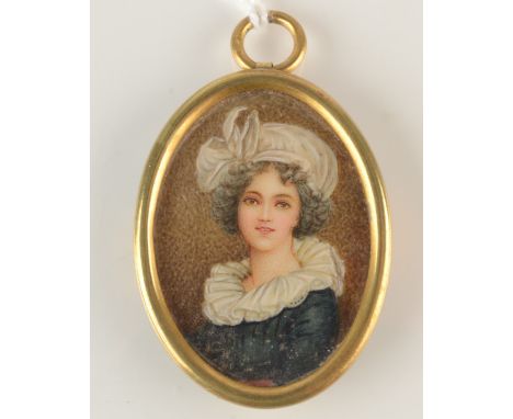 A miniature portrait of a girl with a mop cap.