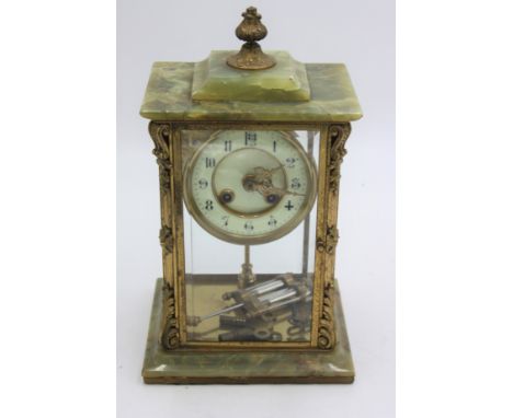 A green onyx and gilt metal mantle clock, late 19th/early 20th century, with mercury pendulum, height 32.5cm, width 19cm, dep