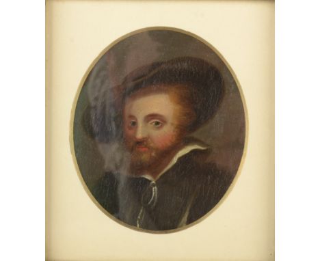 A portrait miniature in 17th century style, 8.5 x 7mm.