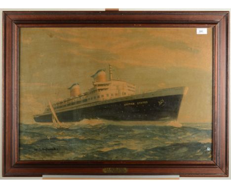 A coloured print of The S.S. United States, picture size 49 x 72cm. 