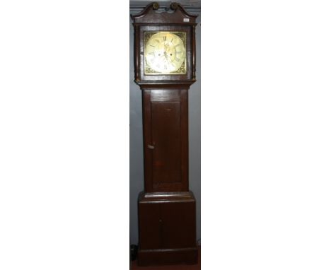 A George lll oak eight day longcase clock, the brass dial signed Geo Hewett, Marlbro. height 198cm. Condition report: Weights