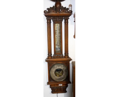A Victorian oak wall barometer, height 100cm.
