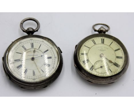 A silver cased key wind chronometer with sweep seconds dial, together with one other silver cased keyless pocket watch.