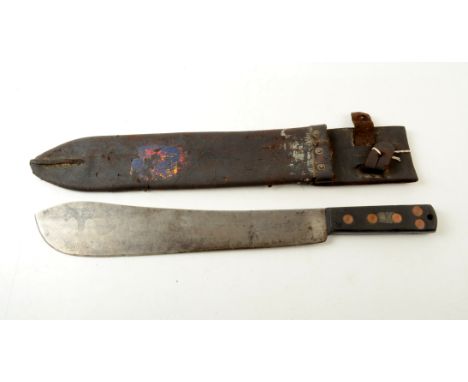 A military machete, the blade inscribed 'Martindale Birmingham,KE8277 1964', in leather scabbard, length 50cm. 