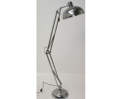 A large floor standing anglepoise standard lamp, with large circular base and adjustable angular arm with pendant shade, heig