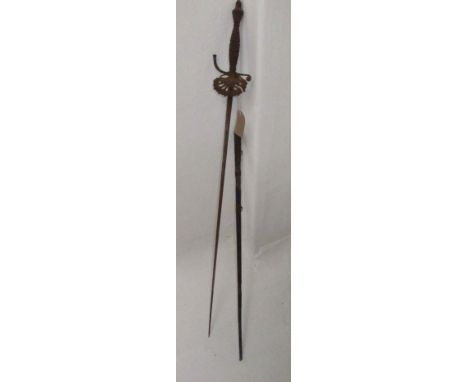 A continental dress sword, 19th century, with steel hilt and leather scabbard, blade length 81cm, overall length 98cm. 