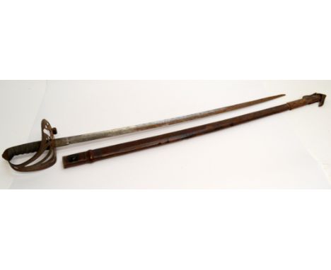 A Victorian 1827 pattern Rifle officers sword, the blade etched with foliage and crown with inset brass plaque 'PROVED', mark