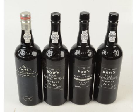 Four bottles of Dow's Vintage Port, two 1998 and two 1999.