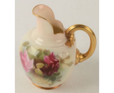 A Royal Worcester blush ivory jug, painted with flowers, shape no 1094, height 11.5cm.