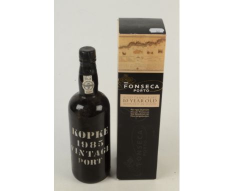A bottle of Kopke Vintage Port, Portugal 1985, together with a bottle of 10 Year Old Fonseca, Tawny Port. Condition report: C