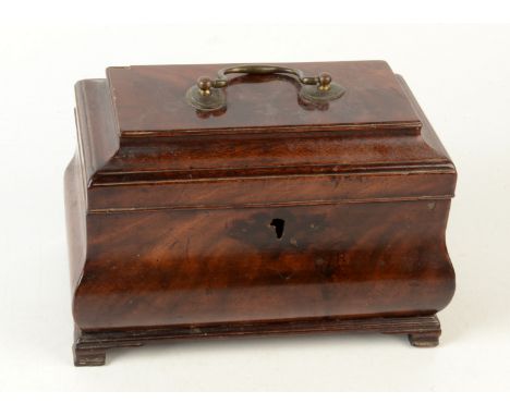 A George III mahogany tea caddy, of bombe form on bracket feet, 16 x 24.5cm. 
