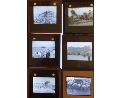 A wooden box of magic lantern slides. Subject: a holiday in Palestine 1937. Tourist views of Jerusalem; Damascus Gate, Wailin