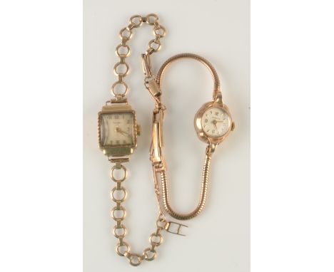 Two ladies gold case wristwatches, one by Rotary, the other Marvin, each on gold bracelet. Condition report: Both 9 ct. Total