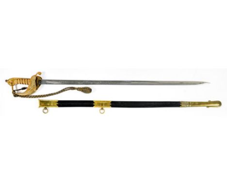 AN 1827 PATTERN ROYAL NAVAL OFFICER'S SWORD AND SCABBARD with etched blade by Batson, London, blade 81cm l, contemporary swor