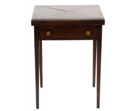 A VICTORIAN MAHOGANY CARD TABLE WITH ENVELOPE TOP