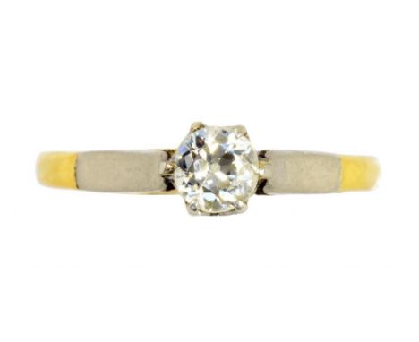 A DIAMOND SOLITAIRE RING THE ROUND BRILLIANT CUT DIAMOND WEIGHING APPROX 0.25CT, IN GOLD MARKED 18CT, 2.2G, SIZE M++Satisfact