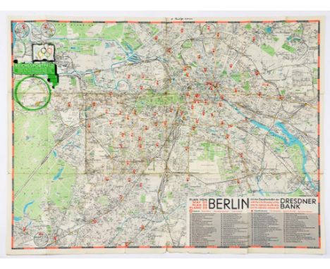 MAPS AND PLANS. PLAN VON BERLIN scale 1:25,000m, lithograph in colour, 60 x 82cm, c1936, creased where folded, the British Gr