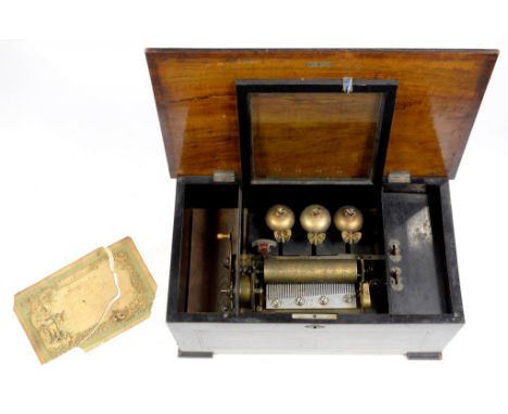 A SWISS BELLS IN SIGHT MUSICAL BOX, THE PINNED CYLINDER AND ONE PIECE COMB PLAYING EIGHT AIRS AS LISTED ON THE FRAGMENTARY CH