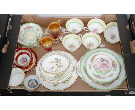 A ROYAL ALBERT PRUDENCE PATTERN TEA SERVICE, A PAIR OF LIMOGES CABINET CUPS AND SAUCERS AND OTHER DECORATIVE PORCELAIN