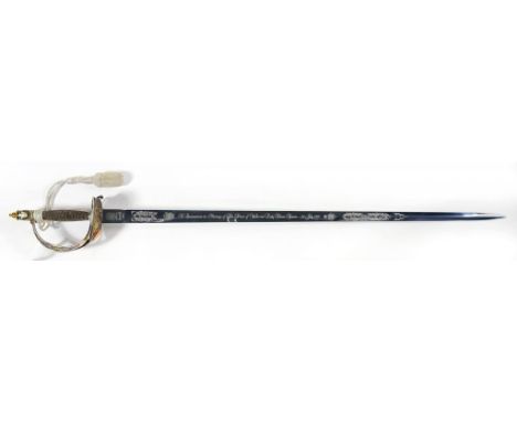 A WILKINSON SWORD 1981 ROYAL WEDDING COMMEMORATIVE SWORD with parcel gilt and enamelled and silvered hilt and etched blade wi