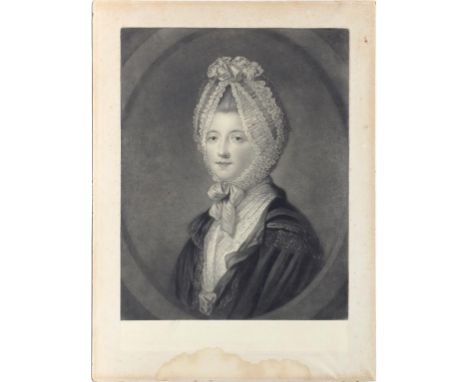 AN 18TH CENTURY MEZZOTINT PORTRAIT OF A LADY, PROOF BEFORE LETTES WITH MARGINS, 59.5 X 44CM, UNFRAMED