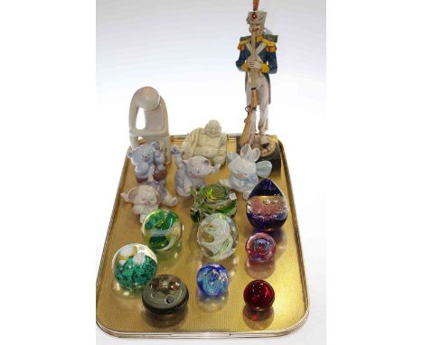 Four Nao animal figures, Buddha and other figures, glass paperweights, etc