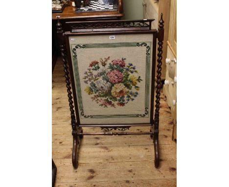 Rosewood and twist pillar needlework panel firescreen