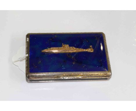 Silver and enamel box of good quality, applied with a ship to the cover, probably gold, engraved 'To Kitten, Jan 12th - Jan 1