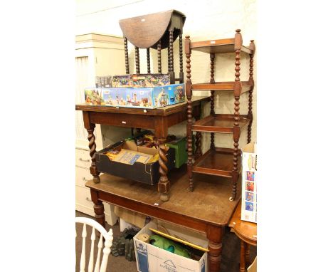 Victorian mahogany extending dining table, mahogany four tier etage, oak barley twist draw leaf dining table and small oak bo