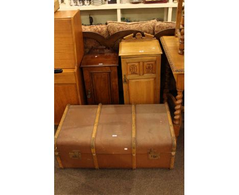 Two late Victorian pot cupboard and vintage canvas bound trunk
