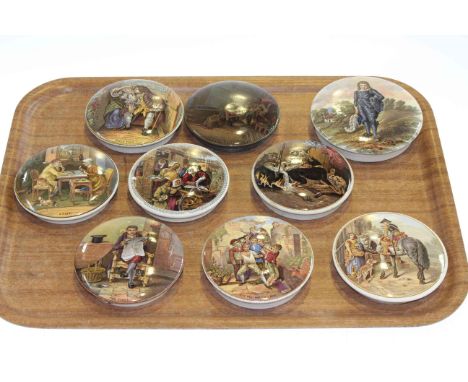 Nine Prattware pot lids, unframed