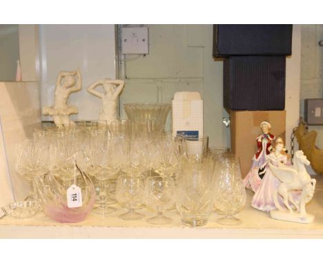 Two Royal Worcester and Paragon figures, collection of glassware, etc
