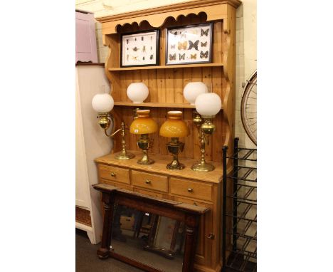 Pine shelf back dresser and Victorian mahogany overmantel mirror