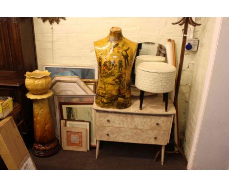 Bentwood coat stand, 1950's/1960's melamine dressing table, sewing stool, dressmakers dummy, jardiniere and stand, collection